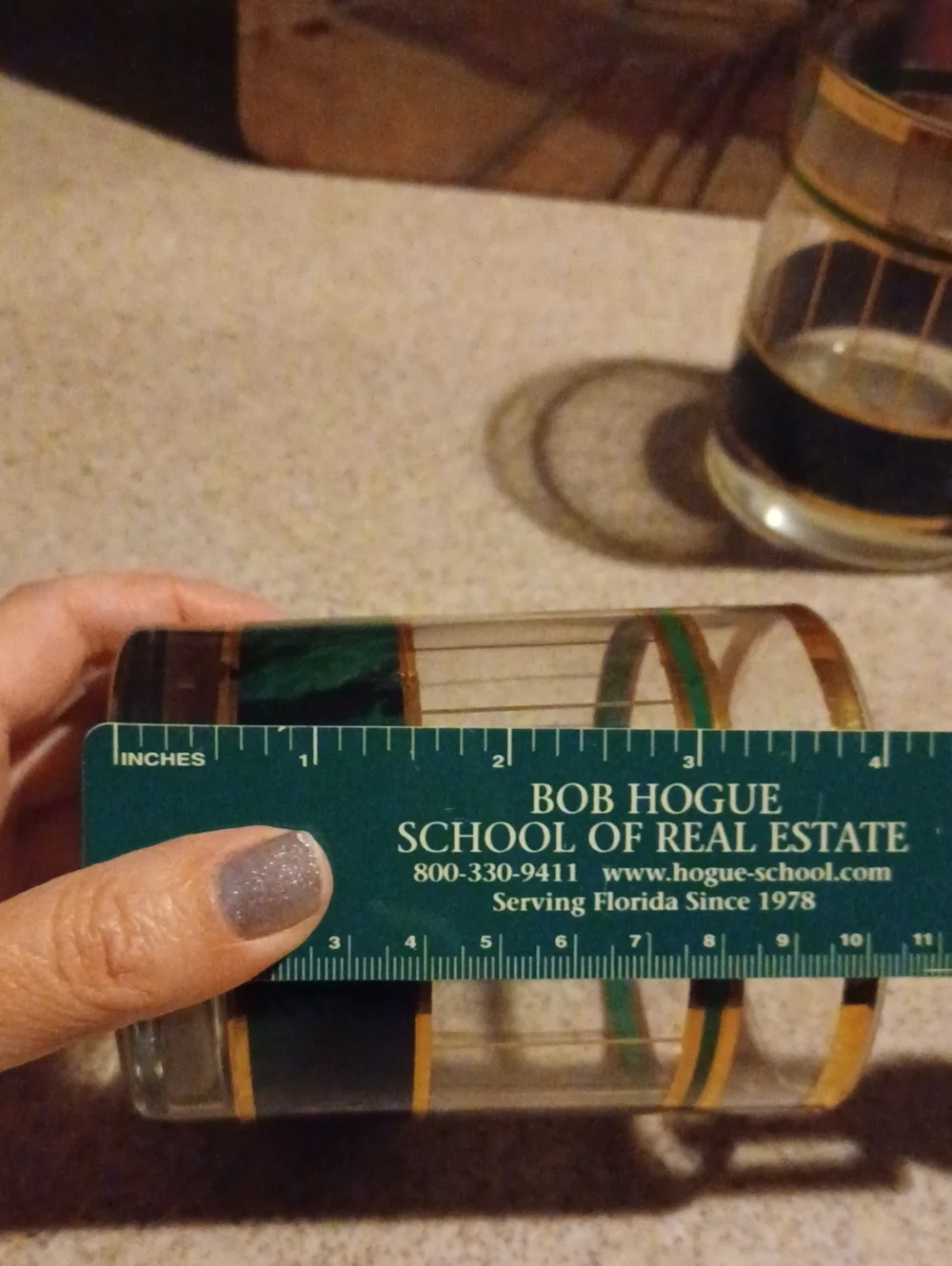 Set of 3 Green and Gold Decorative Old Fashioned Glasses - Home Accents